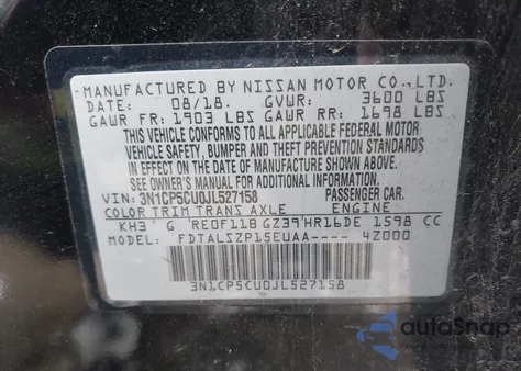 2018 Nissan Kicks Sv z USA, uszkodzony, nr VIN 3N1CP5CU0JL527158